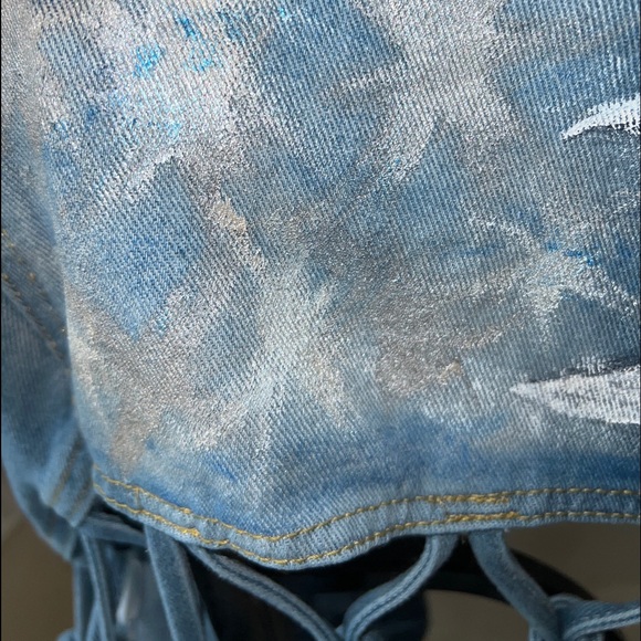 Triple Moon Hand Painted Denim Jacket XL NWT - Picture 5 of 10